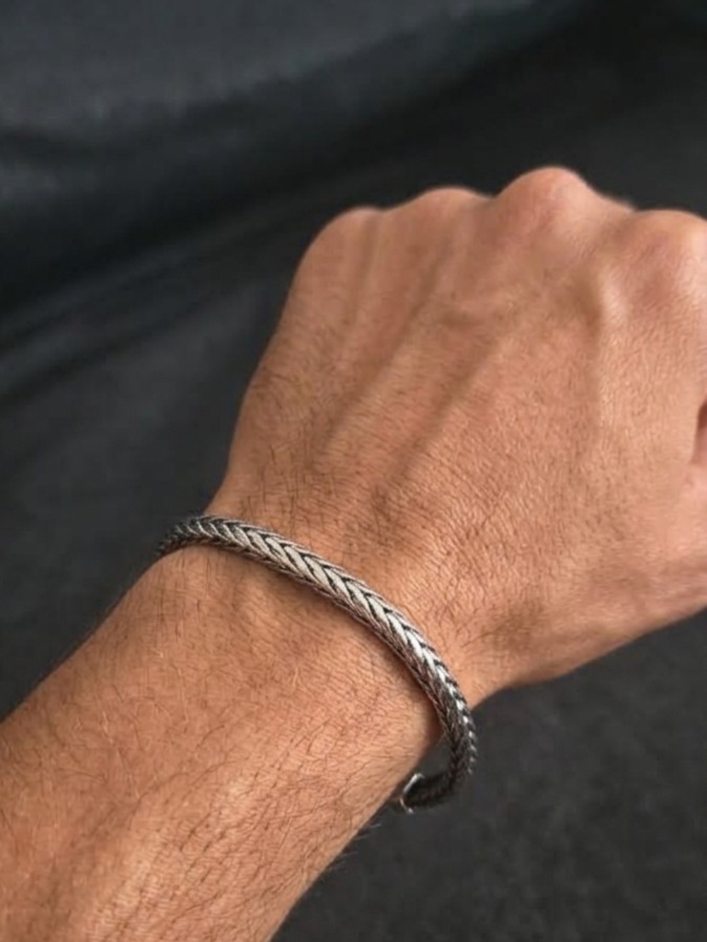 925 Men's Silver Braided Chain Bracelet - Minimal Grooming Accessory 8 1/4" Long